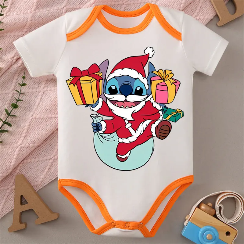 

MINISO Stitch Merry Christmas Print 100% Cotton Baby Cloths Jumpsuit Onesie Bodysuit for 0-12 Months Newborn Best Gift for Baby
