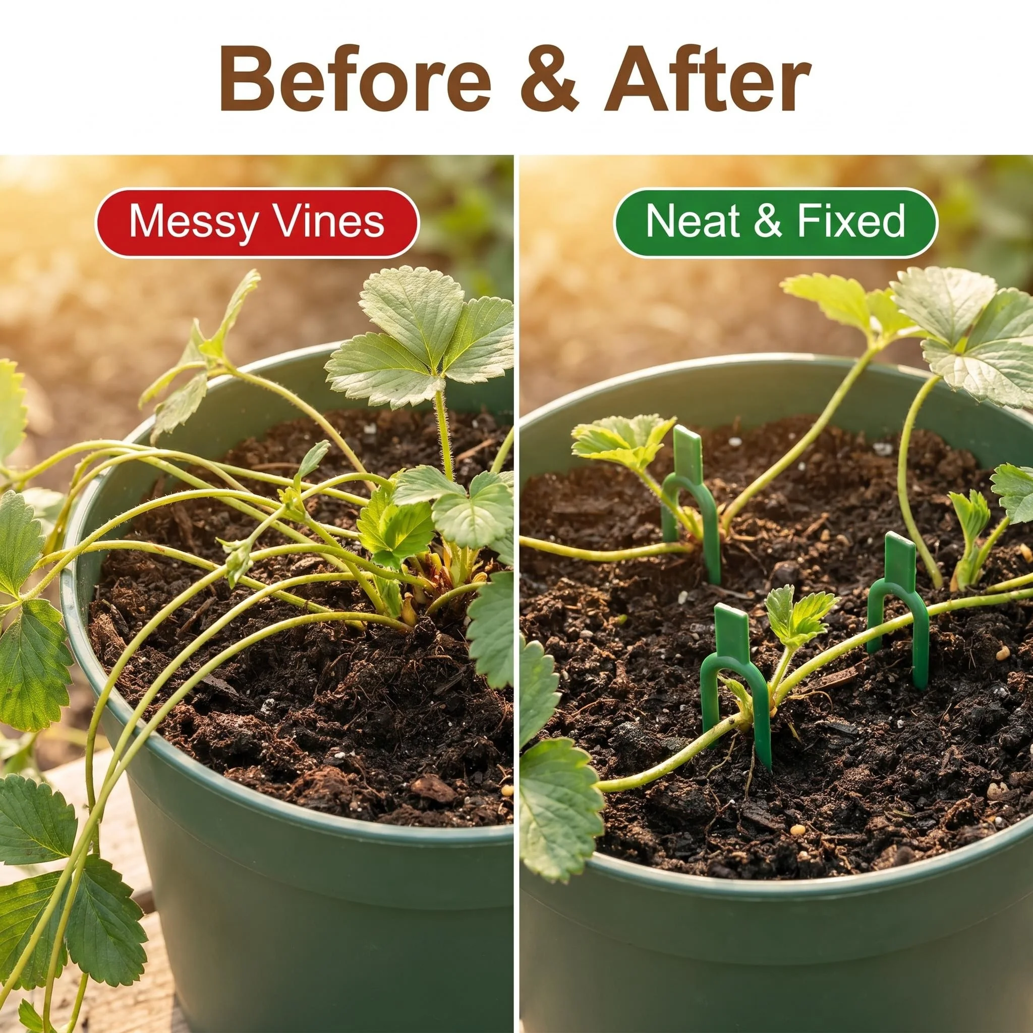 44PCS Plastic Vine Forks U-Shaped Garden Stakes Vine Fixers Plant Support Clips for Strawberry Vines And Other Gardening Needs
