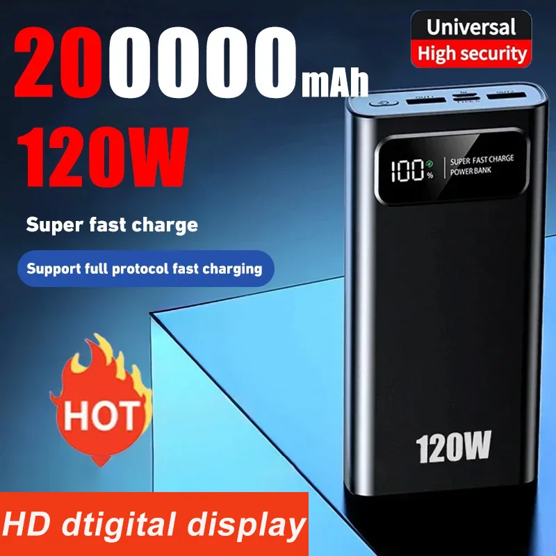 120W 200000 Banco de energía mAh, Banco de energía de carga súper rápida, batería externa portátil de gran capacidad con pantalla Digital LED