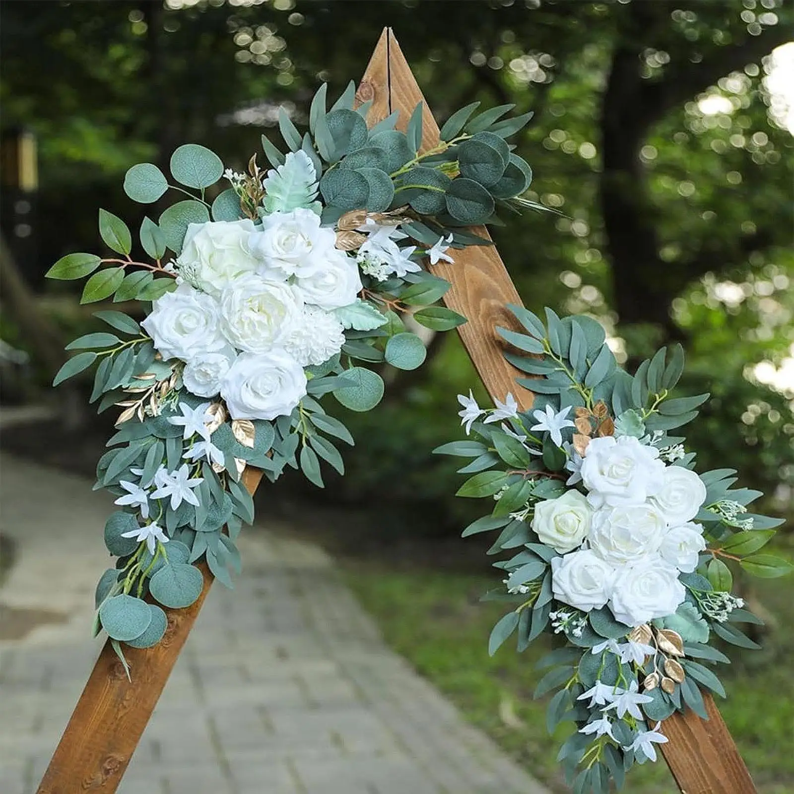 

2x Wedding Arch Flowers Rustic Green Leaves Artificial Flower Swag Wedding Arch Wreath for Ceremony Party Reception Window Wall