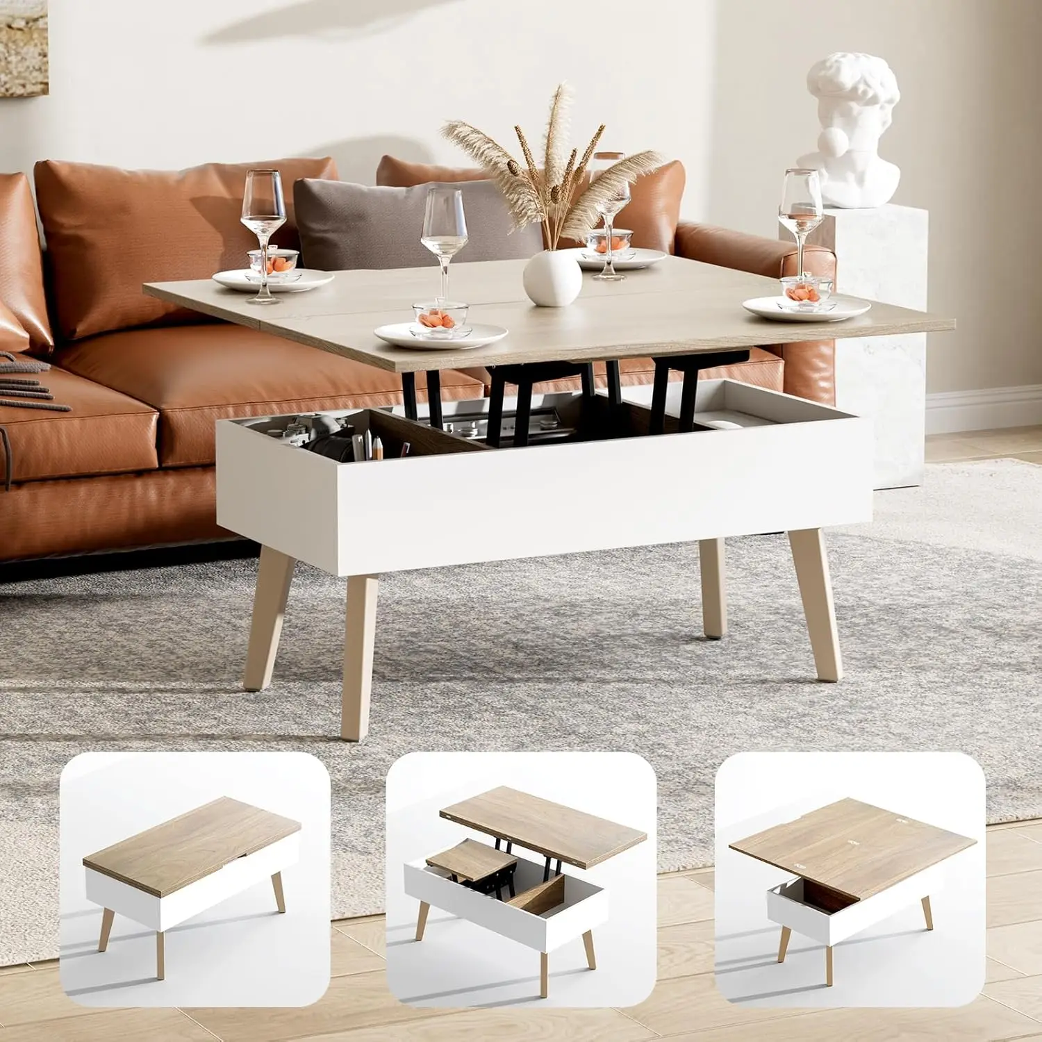 3 in 1 Lift Top Coffee Table, Ten Minutes Install Multifunction Coffee Table, Coffee Table Converts to Dining Table