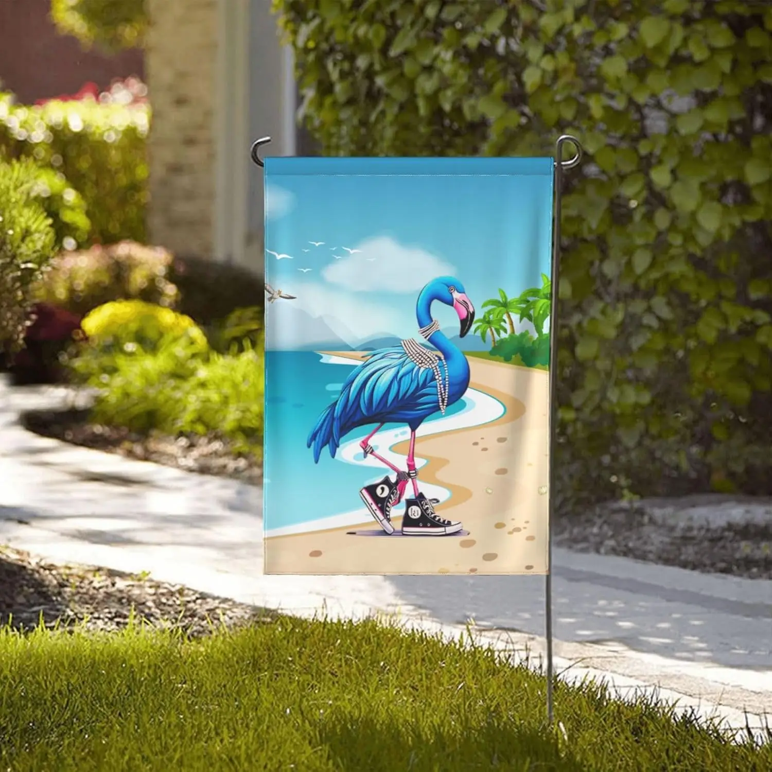 Blue Flamingo Yard Decoration Kamala Harris 2024 Flag Chucks and Pearls - Blue Flamingos with Pearls Garden Flag Fall - Kama yyi