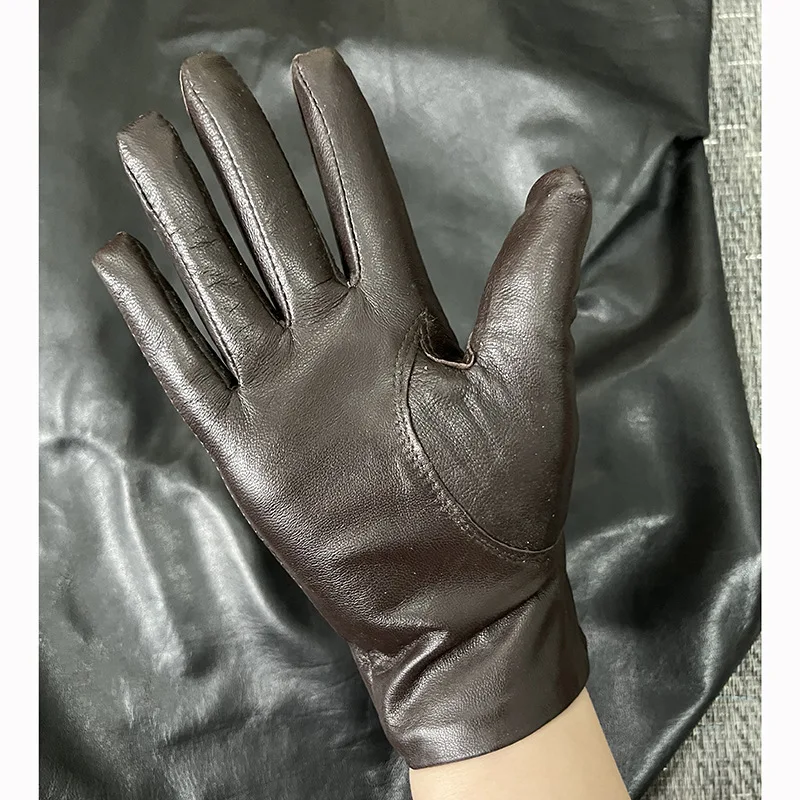 Ladies Sheepskin Gloves Classic Solid Color Real Leather Spring Velvet Lining Cycling Driving Gloves Autumn Winter