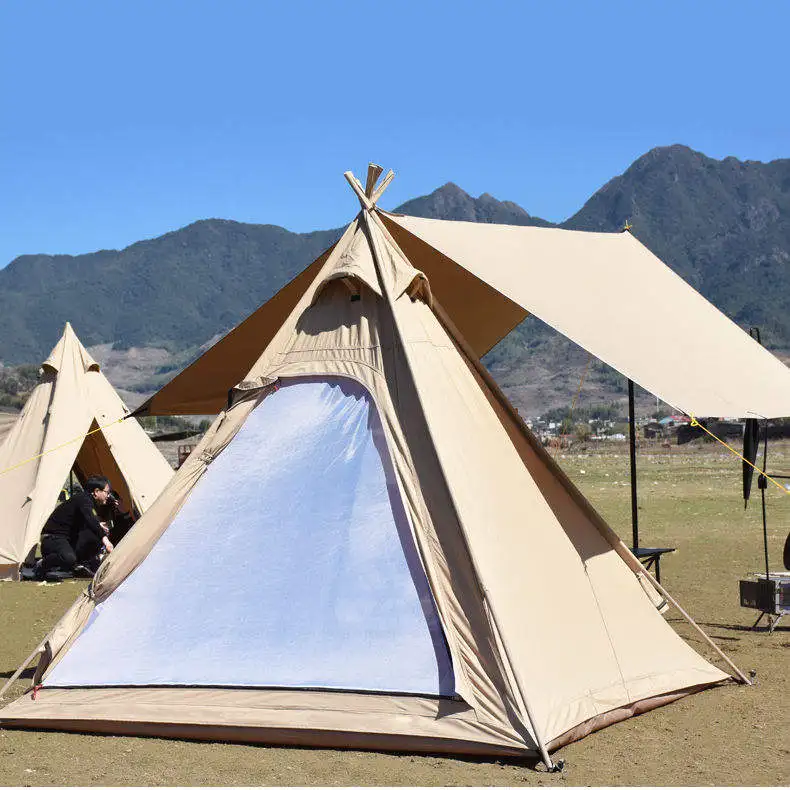 

Custom 3-4 Person Camping Tipi Tent for Family Camping Hunting High Quality Luxury Camping Indian Tent Waterproof Pyramid Tent
