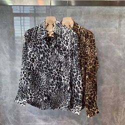 Primavera autunno Polo-collo personalità leopardo stampato camicia maschile manica lunga Harajuku Y2K Streetwear moda Casual camicetta Top uomo