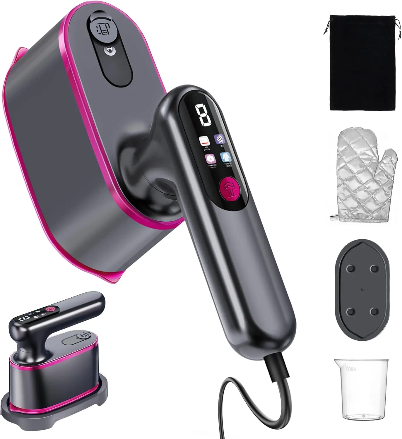

Portable 2-in-1 Steamer & Iron, 1200W Fast Heat-up, 4 Modes LCD Display, 180ml Tank for Travel Clothes Wrinkle Removal