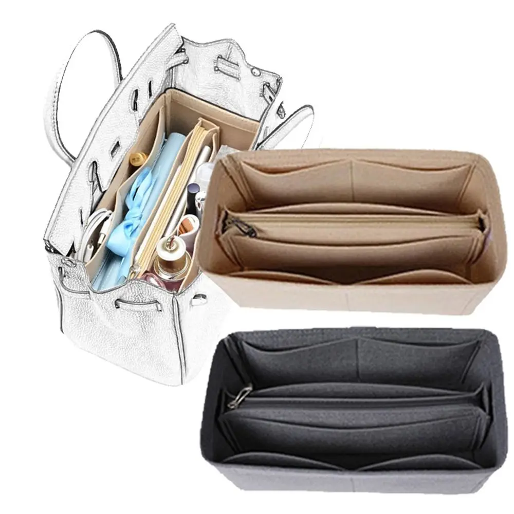 New Felt Handbag Insert Bag Portable Travel Liner Bag Multi-Pocket Inner Bag for Birkin25/30/35