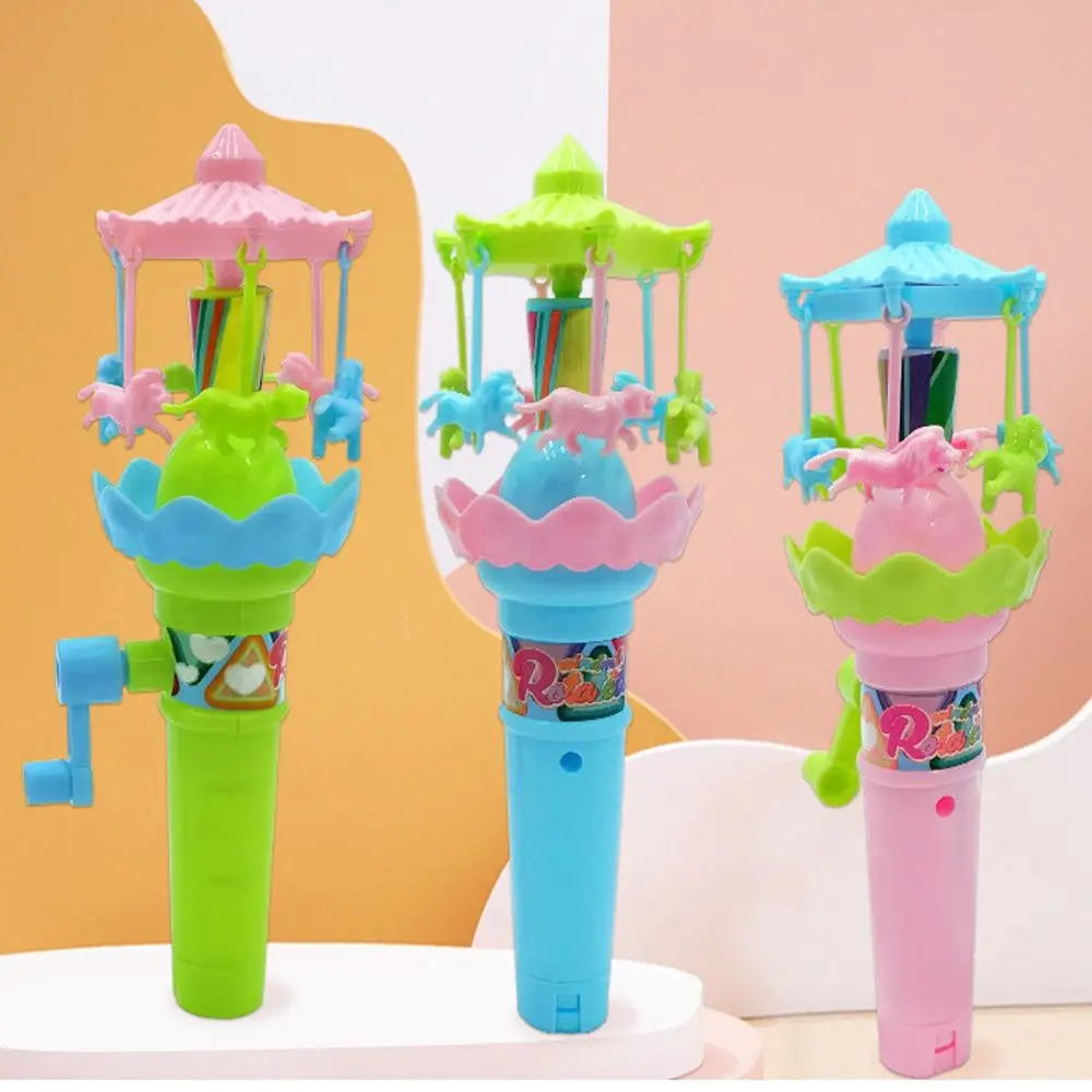 

Fun LED Lights Hand Cranked Rotating Toy Interactive Glowing Merry-Go-Round Toy Gear Mechanism Plastic Carousel Toy Kids Gift