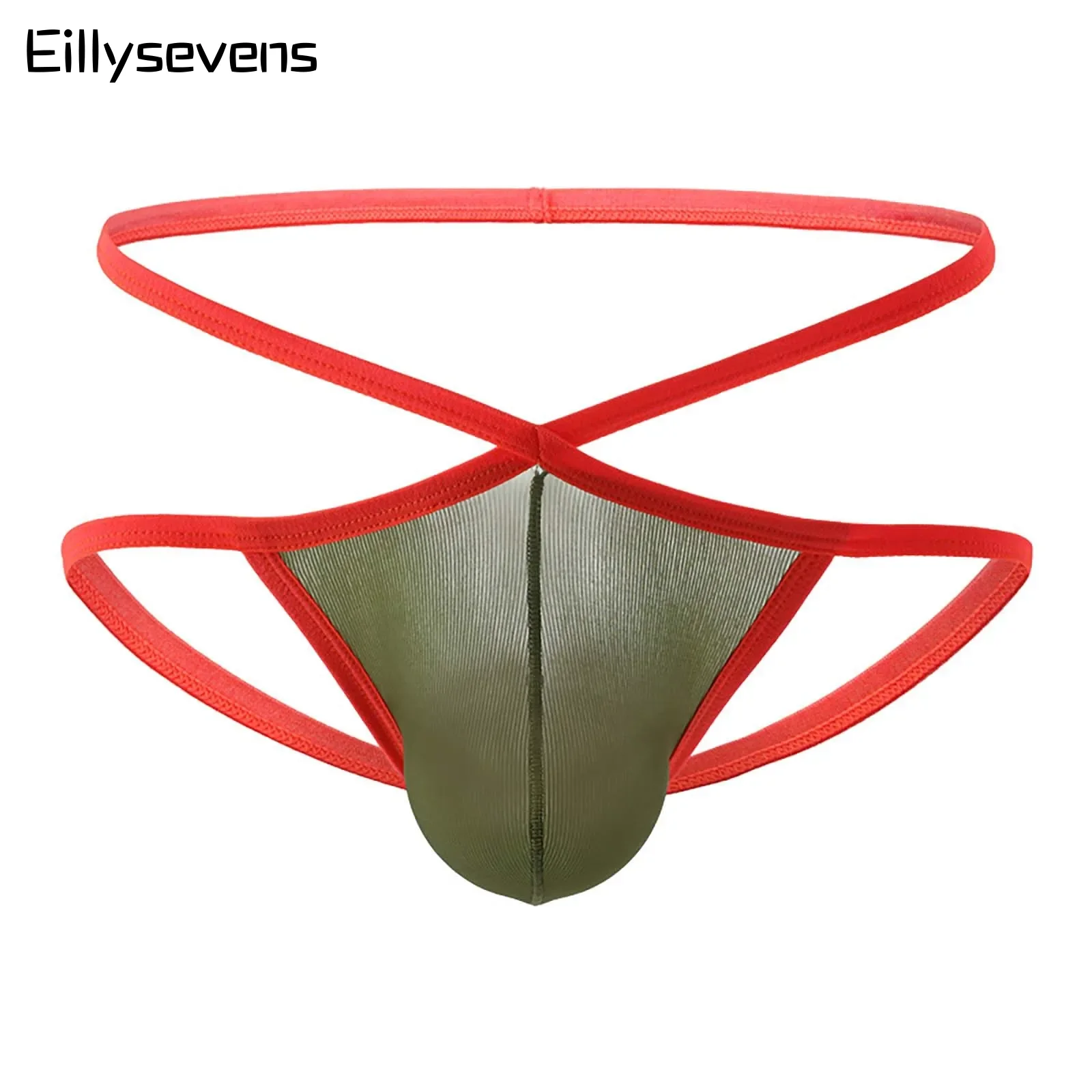 จีสตริงเซ็กซี่สำหรับผู้ชายแฟชั่นระบายอากาศได้ดีสีตัดกันสายรัดเปิดหลังรูปตัวยูเอวต่ำจีสตริง