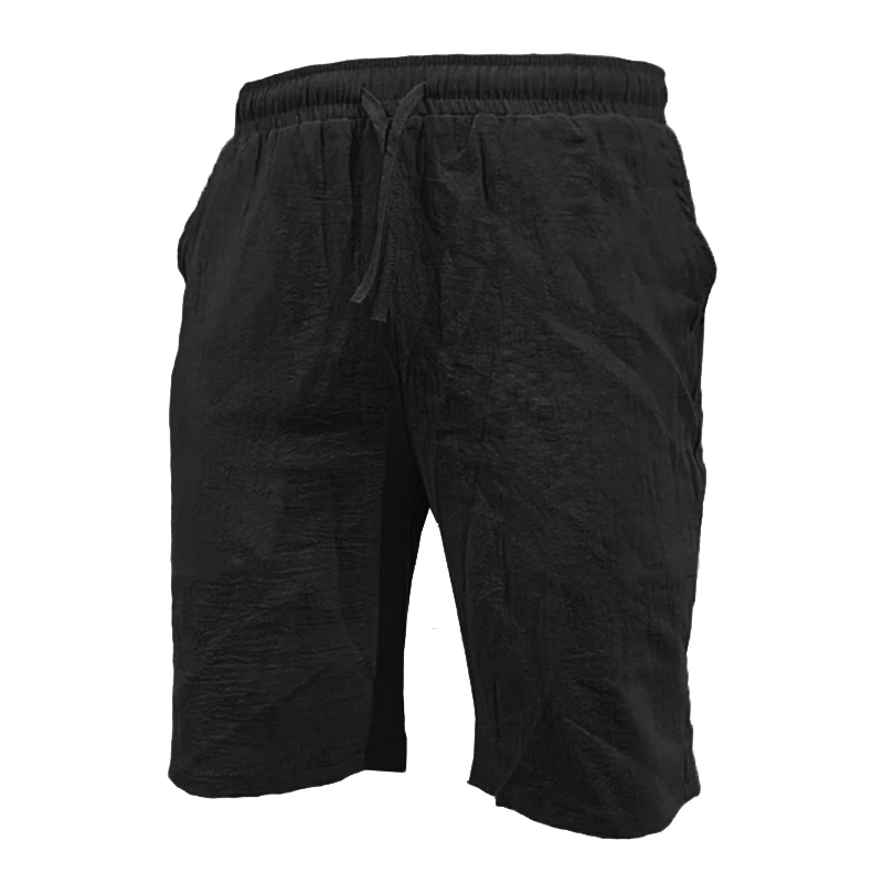 Summer Cotton Linen Lightweight Short Pants Elastic Waist Solid Color Shorts Men Jogging Sport Short Homme Beach Sweatwear