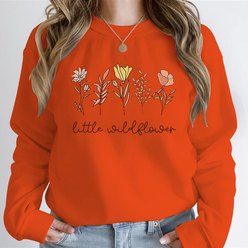 Floral Graphic Print Fashion Casual Sweatshirt HoodiesWoman Little Wildflower Casual Daily Graphic Youthful Woman Sweatshirts