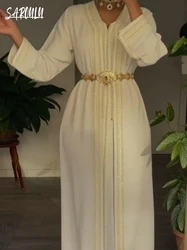 Abaya Abendkleider mit V-Ausschnitt, marokkanisches Langarm-A-Linien-Brautkleid, Kaftan, schlichtes bodenlanges Kleid, Robe De Mariée, individuell gestaltet