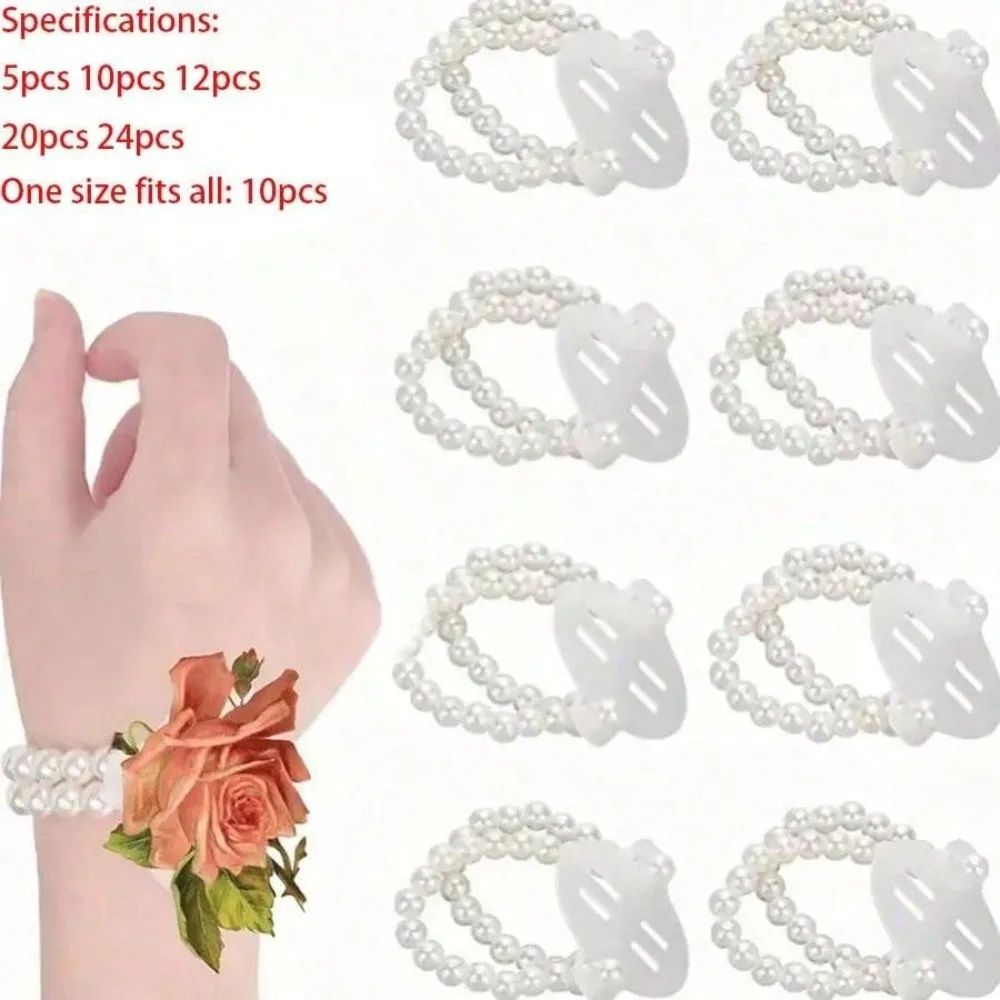 5/10/12/20/24 PCS- Elastic Pearl Corsage Bracelet For Wedding Prom And Beach Party