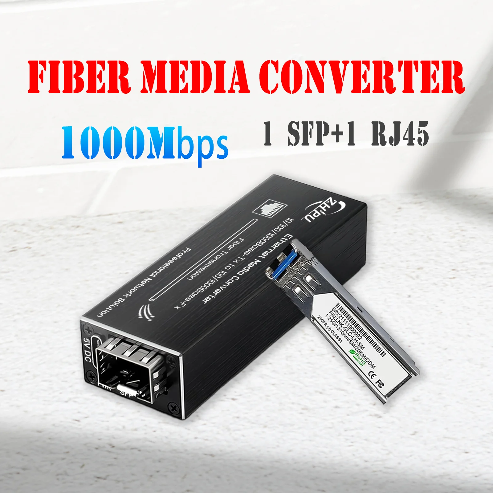 

Mini Gigabit Fiber Media Converter 10/100/1000Mbps with 1310nm Single Mode 20km SFP Module & USB Type-C Power Input