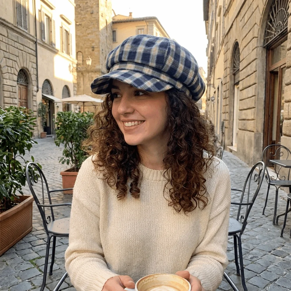 New Soft Plaid Beret Hat Thin Brim Retro Style Painter Artist Cap Vintage Irregular Octagonal Newsboy Peaked Hat Sunshade