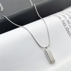 Hot Classic Rectangle Pendant Necklace Clavicle Chain Men Stainless Steel Silver Color Cuban Chain Necklace For Men Jewelry Gift
