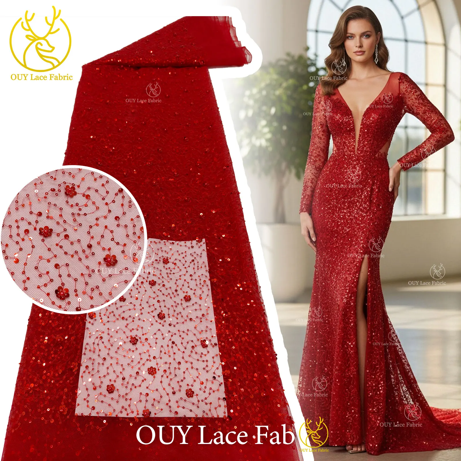 

Wholesale African Lace Fabric 2026 High Quality French Beaded Sequins Lace For Nigerian Bridal Wedding Evening Dress Sewing