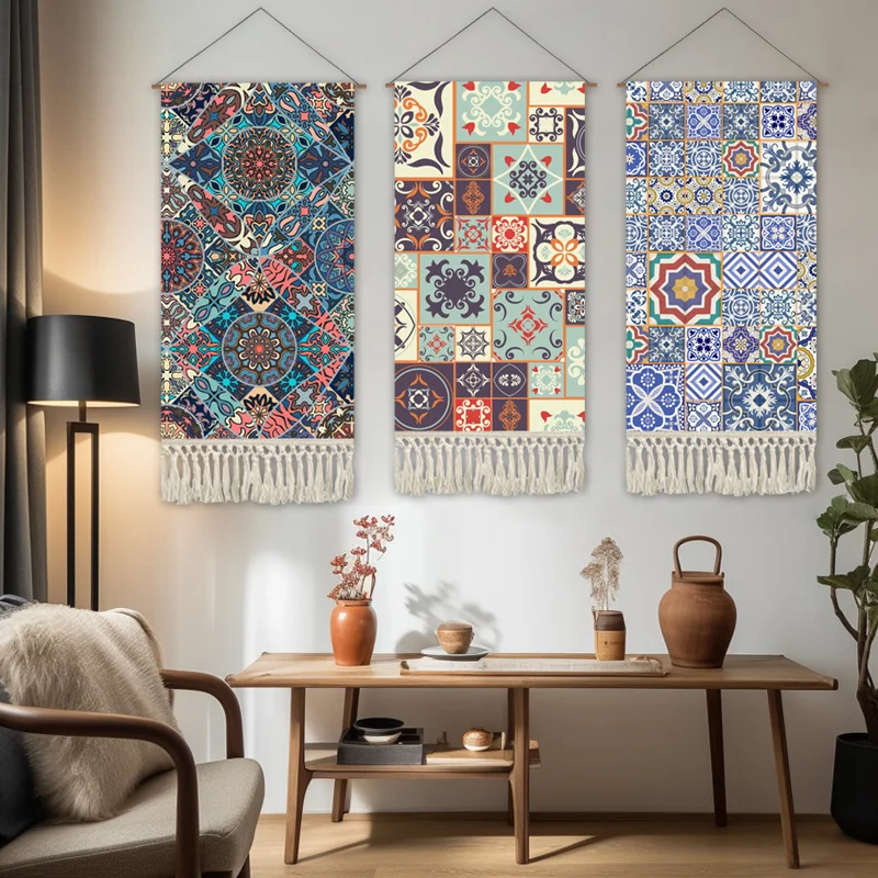 Bohemian Wall Hanging Decor - Ethnic Fabric Tapestry for Living Room, Bedroom & BnB, Aesthetic Room Decor Background