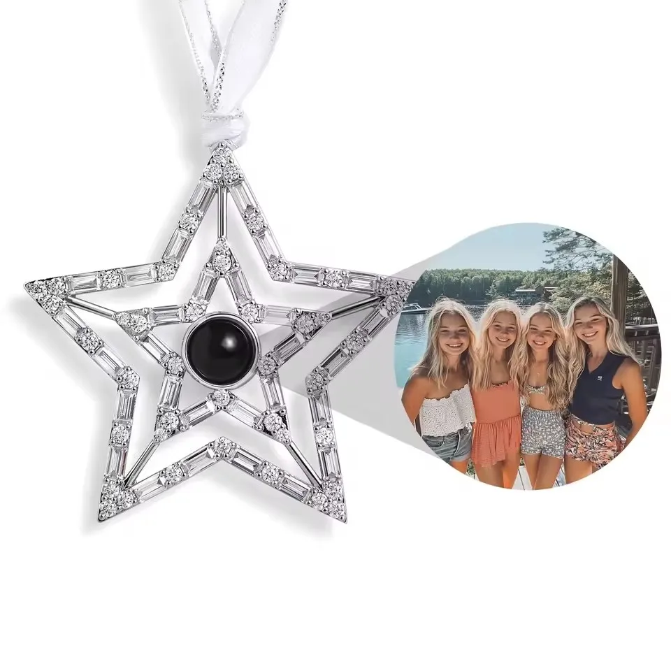 Custom Picture Pendant Charm Candy Cane Snowflakes Crucifix Projection Photo Ornament  Ribbon Personalized Christmas Memory Gift