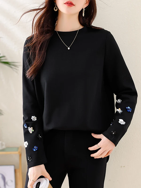 Ele talla grande larga Base Sve irt 2025 principios de otoño nuevo Sle Bead embelezado cuello alto marca china irt para mujer