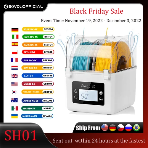 Sovol 2 rollos de filamentos deshidratador soporte de carrete filamentos caja seca para 1,75mm, 2,85mm ABS PLA PETG TPU FDM Material impresora 3D