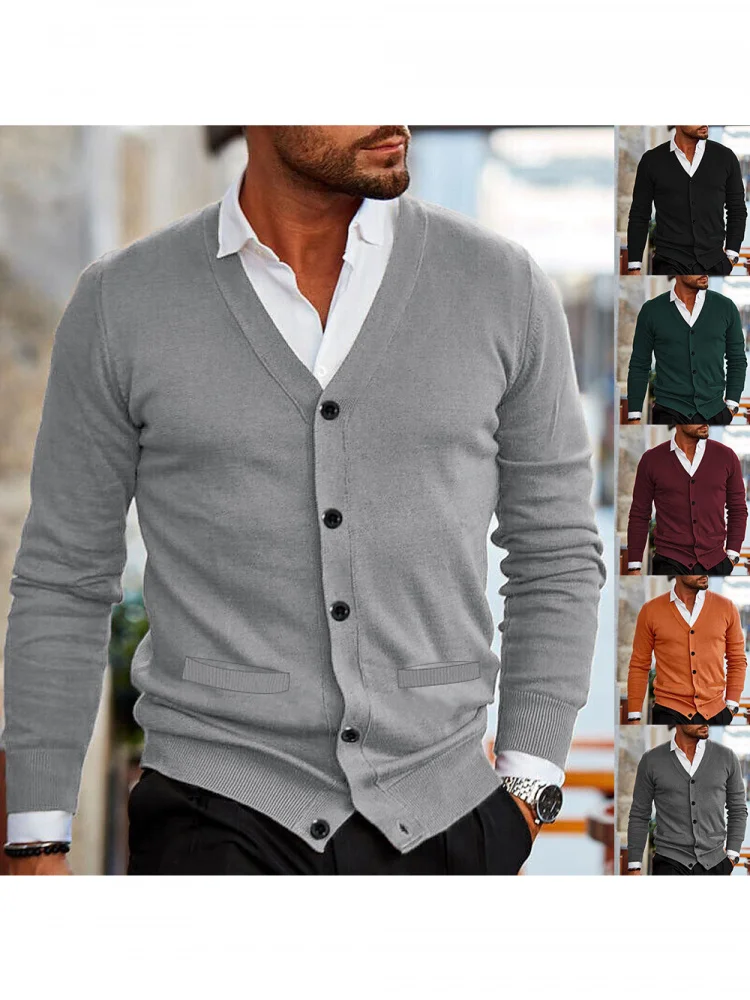 

Slim Fit Long Sve V-Ne Knitted Sweater Men's Faion Urban Sle Autumn Winter New Arrival Open Cardigan Sle Outerwear