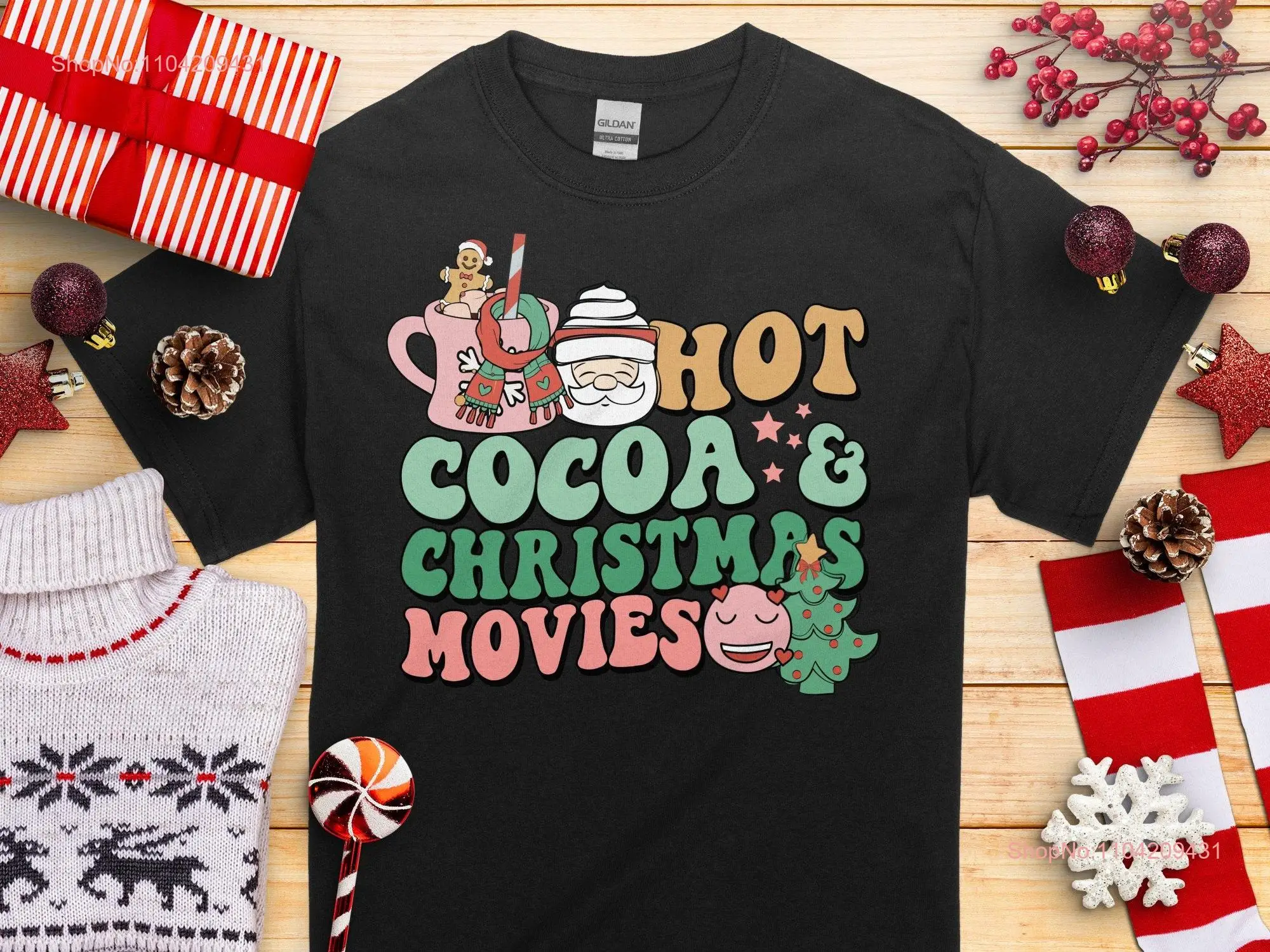 Christmas Movies Cocoa Retro Vintage Print T Shirt Winter Wonderland Secret Santa Holiday Present long or short sleeves