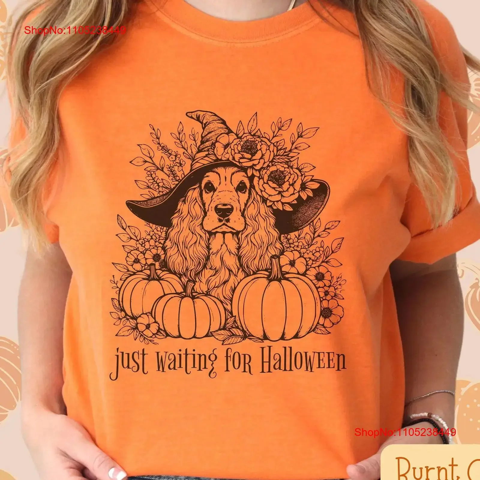 Cocker Spaniel Just Waiting for Halloween T Shirt Fall Lover Cute Dog in Witch HaT Mama vintage Washed Soft Versatile Unisex