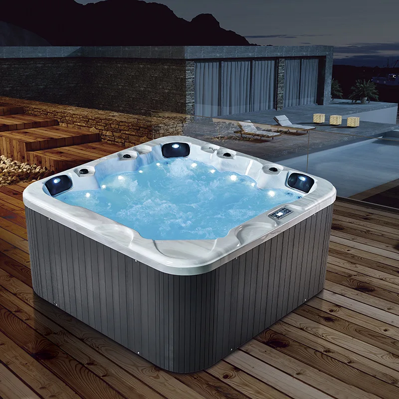 Lu-xury 6-Person Rectangular Outdoor Spa Hot Tub Balboa Control Modern Design Eco-Friendly Freestanding Spa for Backyard Use