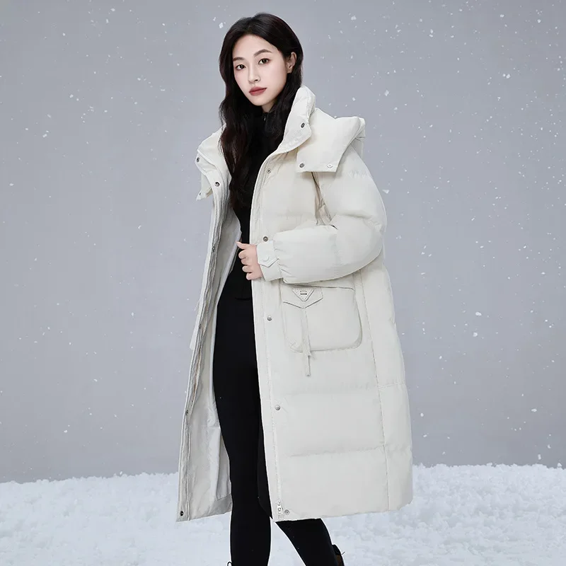 Down jacket long Korean version light luxury 90 white duck down warm down