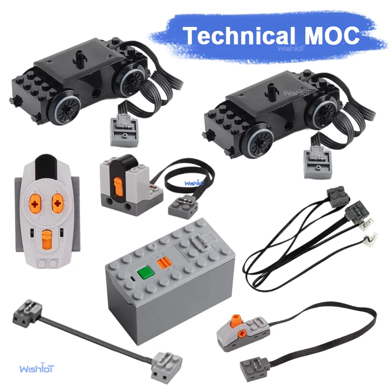 MOC High-Tech Power Function Parts Train Track Motor 88002 Battery Box Receiver Control Set Building Blocks Christmas Present
