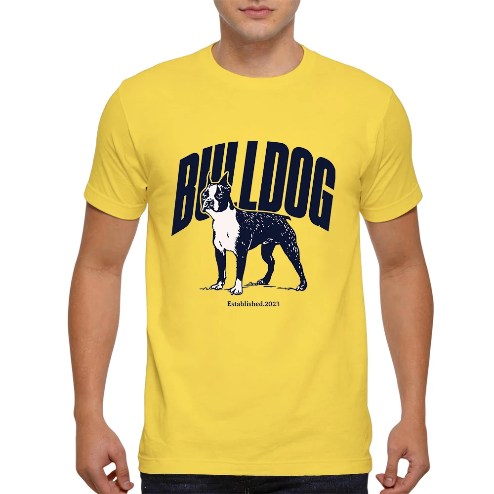 Mens 100% Cotton T Shirt Bulldog Mascot Established 2023 Vintage Letter Graphic Print Breathable Short Sleeve Casual Daily Tee