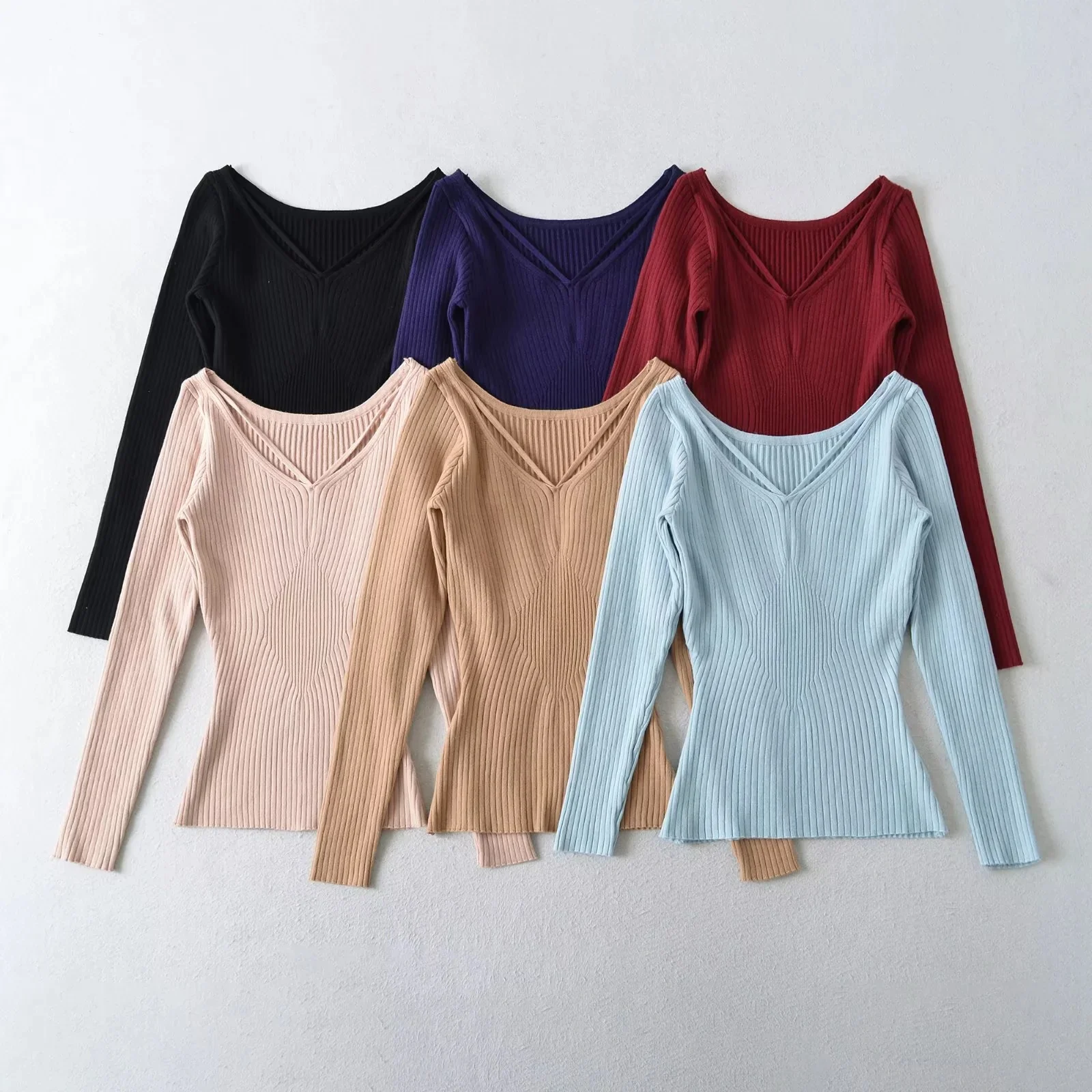 

Pure Desire Sle Women's Long Sve Knitted U-Ne Slim Fit Waist Cinched Top Pink Slimming Base Layer irt Autumn Winter ...