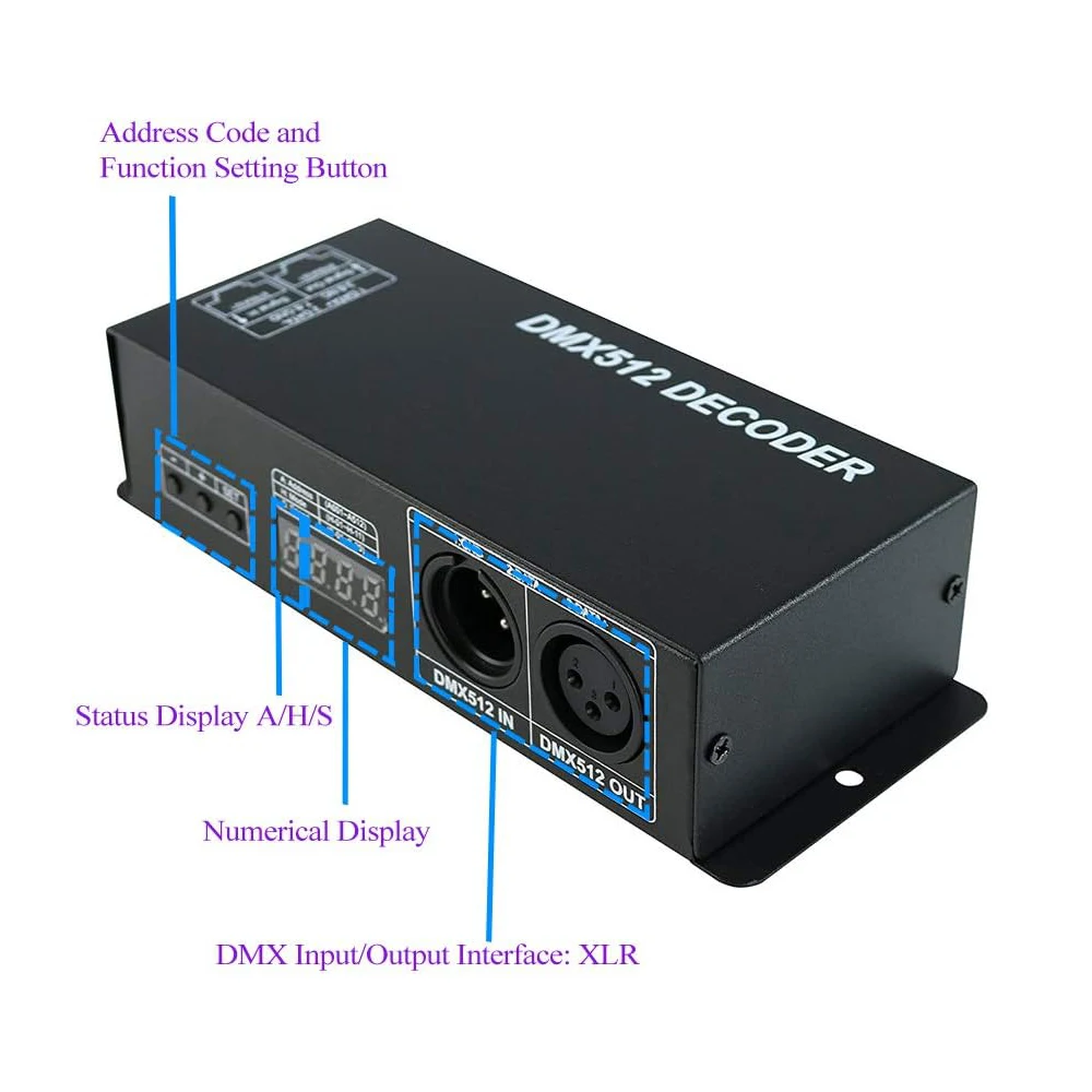 DMX 512 LED Decoder Controller 4CH Digital Display Decoder DMX512 LED Light Decoder Controller Dimming Driver for RGBW LED Strip