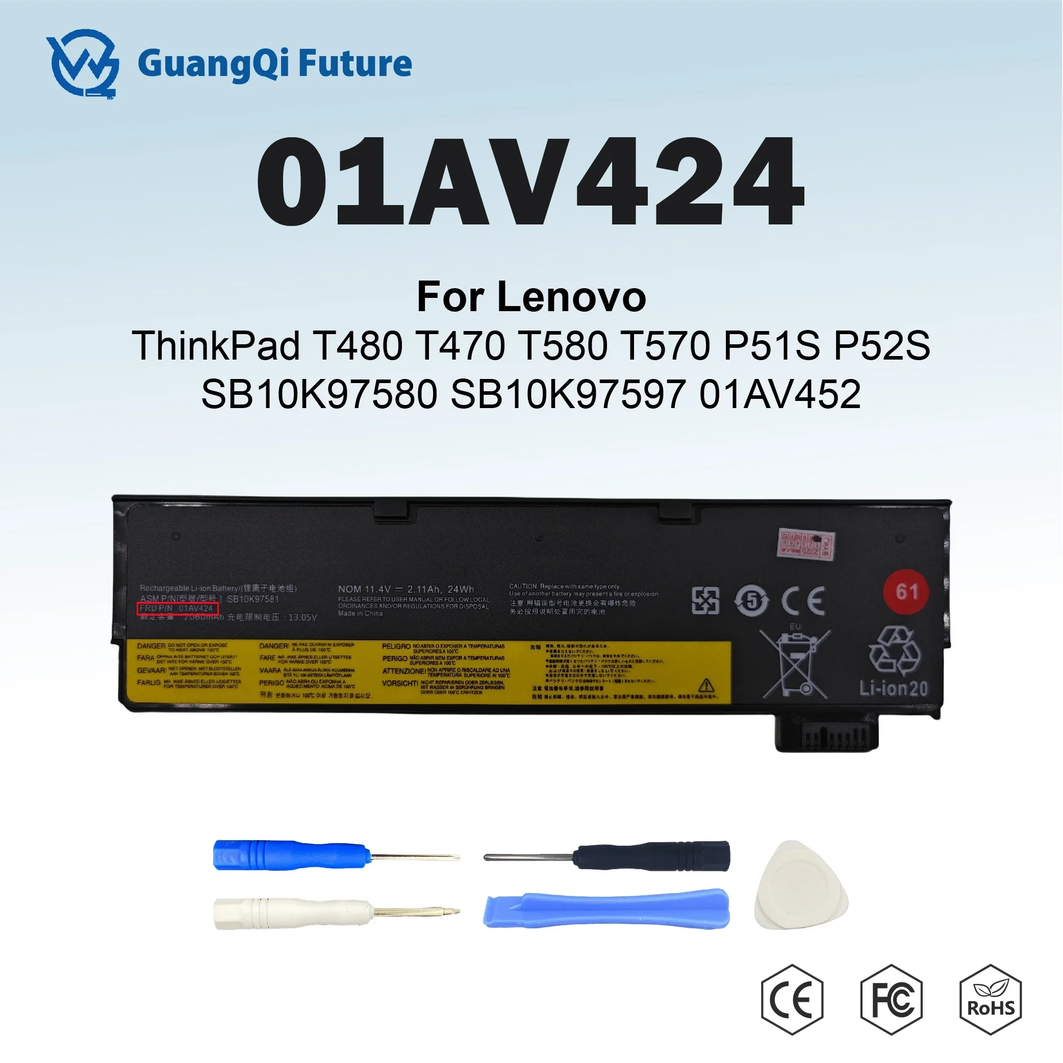 

01AV424 61 Laptop Battery For Lenovo ThinkPad T470 T480 T570 T580 P51S P52S SB10K97581 SB10K97580 SB10K97597 01AV452 01AV423