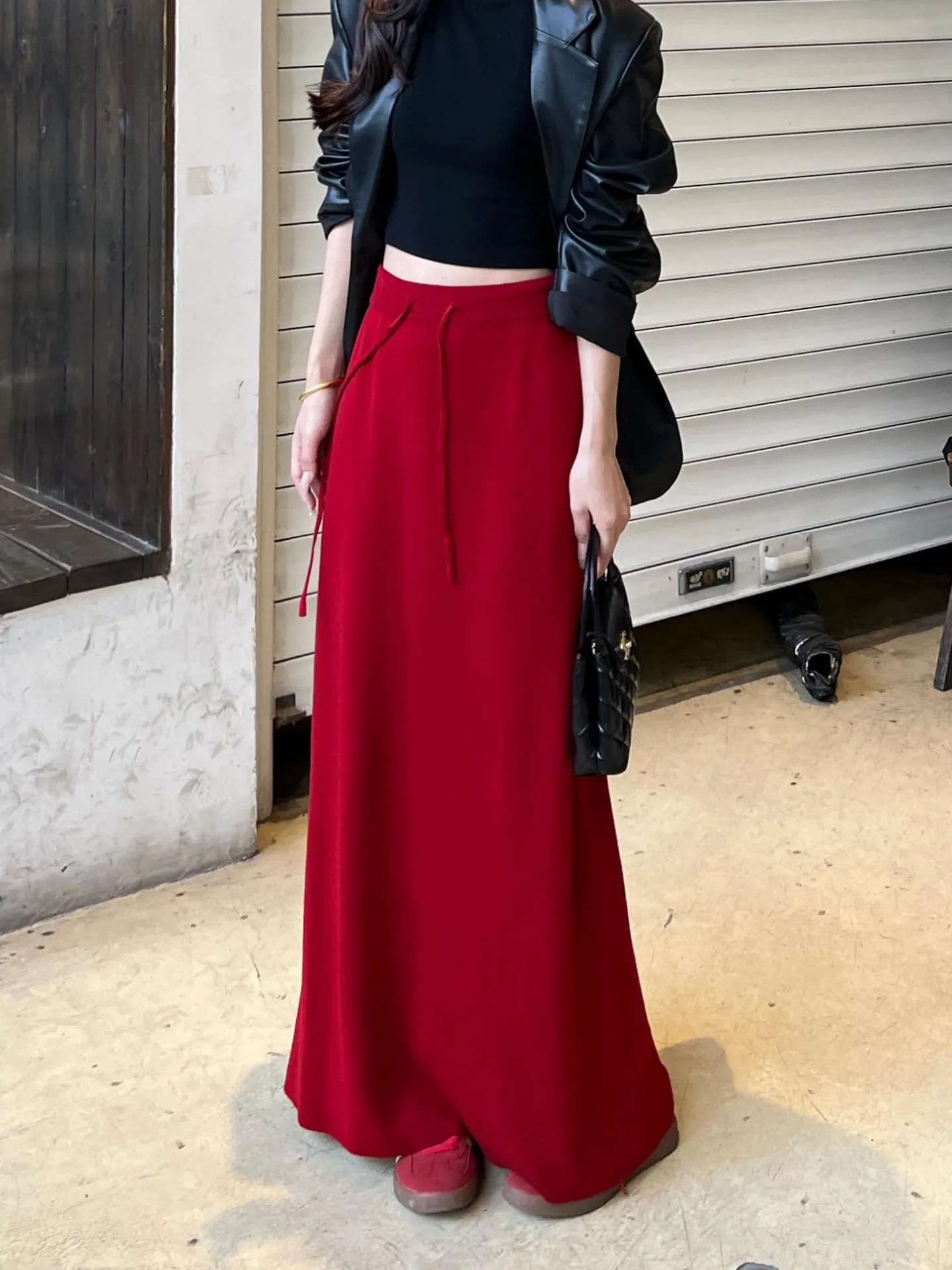 Elegant Solid Red Long Skirt for Women Summer Casual Knitted Straight Skirts for Beach Club Streetwear Slimming Y2K Dresses D800
