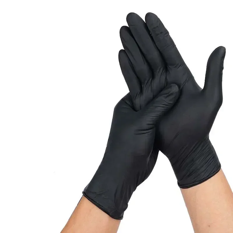 400PCS Disposable Gloves Food Grade Kitchen Catering Lab Thickened Durable 9 Inch Nitrile Rubber Black Gloves Waterproof Gloves