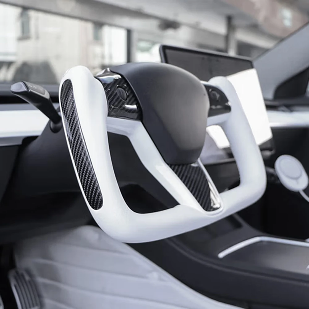 

Рулевое колесо Carbar Yoke Racing для Tesla Model 3 Model Y 2017-2022, кожа, углеродное волокно, черный, белый цвет, отопление, опционально