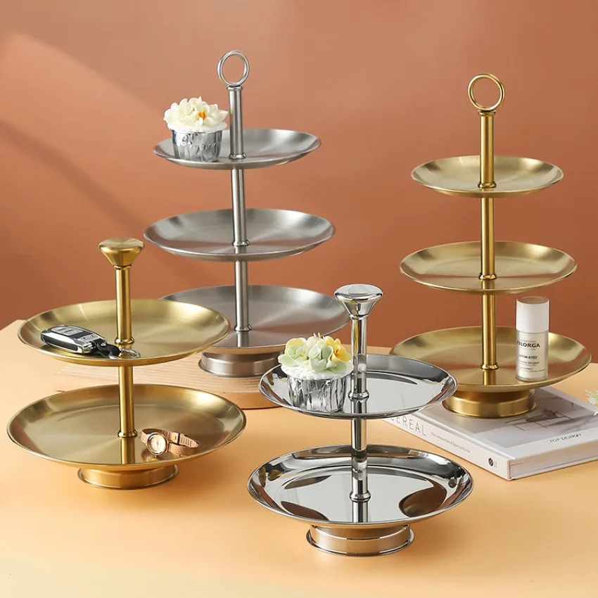 

Stainless Steel Three-layer Fruit Tray Afternoon Tea Heart Trays Living Room Double Layer Dessert Cake Stand Kitchen Accessories