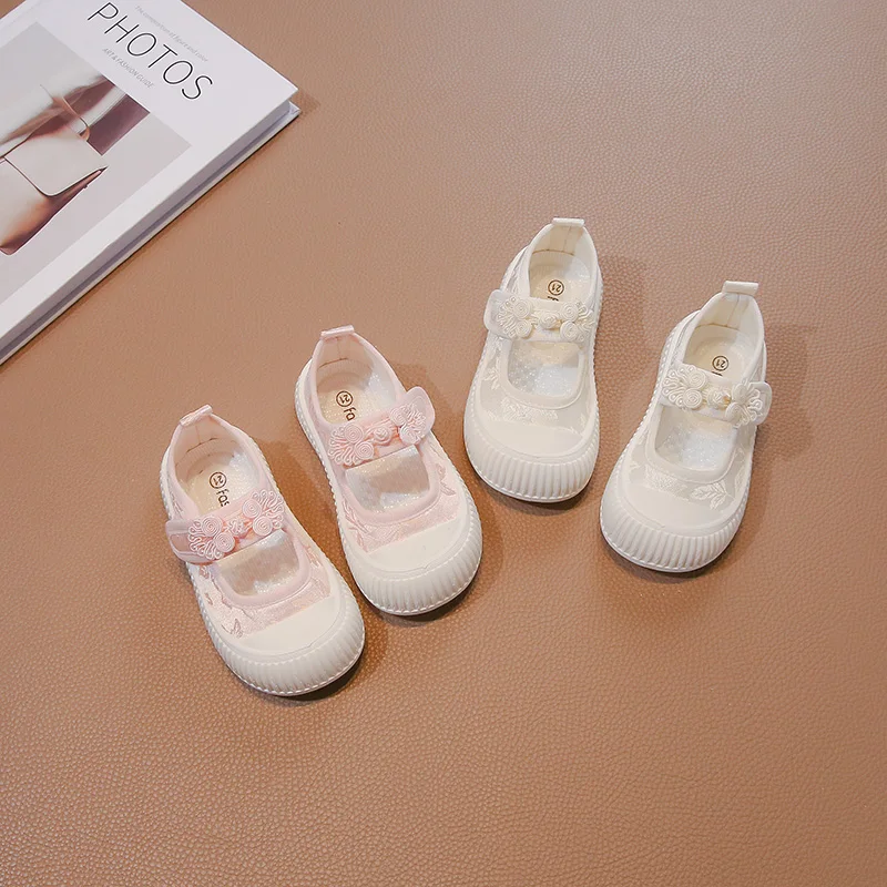 2024 Autumn New Children Casual Shoes for Girl Fashion Soft Bottom Anti-slippery Anti-slippery Chinese Knot Versatile Chic Flats