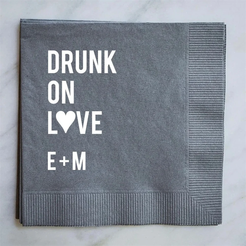 Drunk on Love - Personalized Wedding Napkins, Custom Napkins, Printed Napkins, Drunk In Love Personalized Napkins, Foil Printed