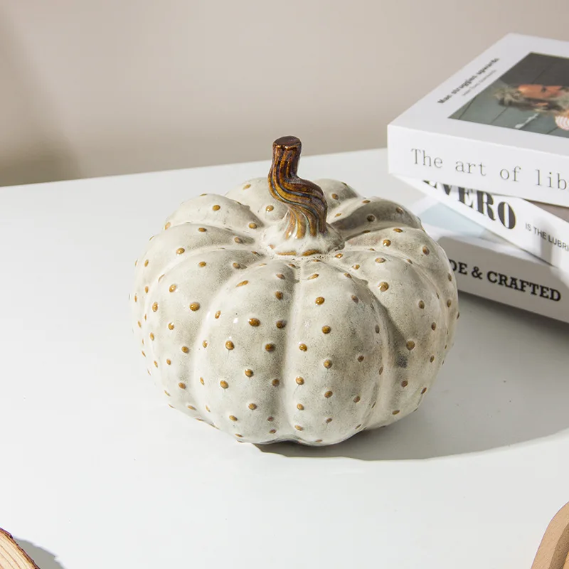 Ceramic Pumpkin Ornament Simulation Plant Sculpture Handmade Easter Porcelain Handicraft Ornaments Home Decoration