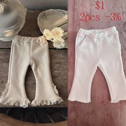 MiniAinis Winter New Baby Add Velvet Lace Pants With Flared Legs Girls Thickening Long Trousers Outside Girl Warm Britches