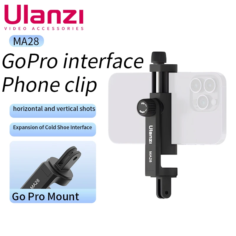 Ulanzi MA28 Tripod Mount Universal 360 Degree Mobile Phone Clip With Cold Shoe Holder Clamp For Gopro Fill Light Smartphone Mic