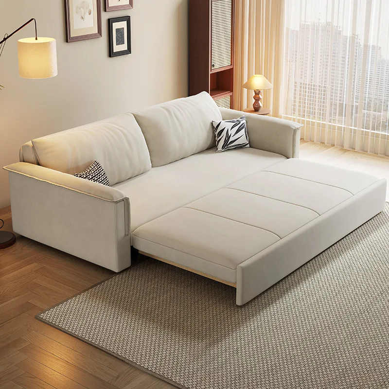 Pull-out sofa bed foldable dual-purpose double straight row storage living room small apartment fabric sofa