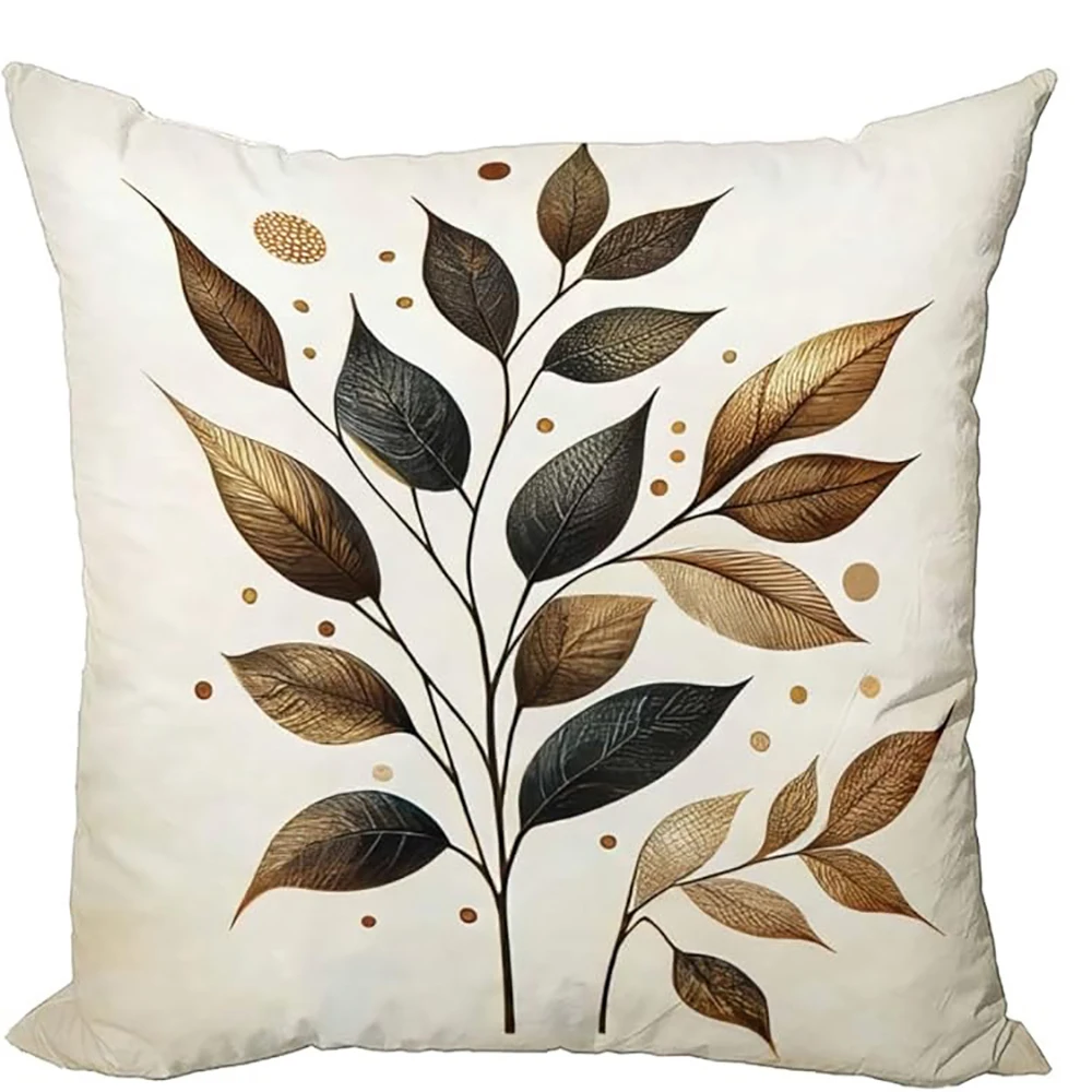 Golden - Brown Leaf Shadows, Autumn - Themed Pillowcases Bedroom Sofa Decorative Cushion Cover with Zipper Pillowcase