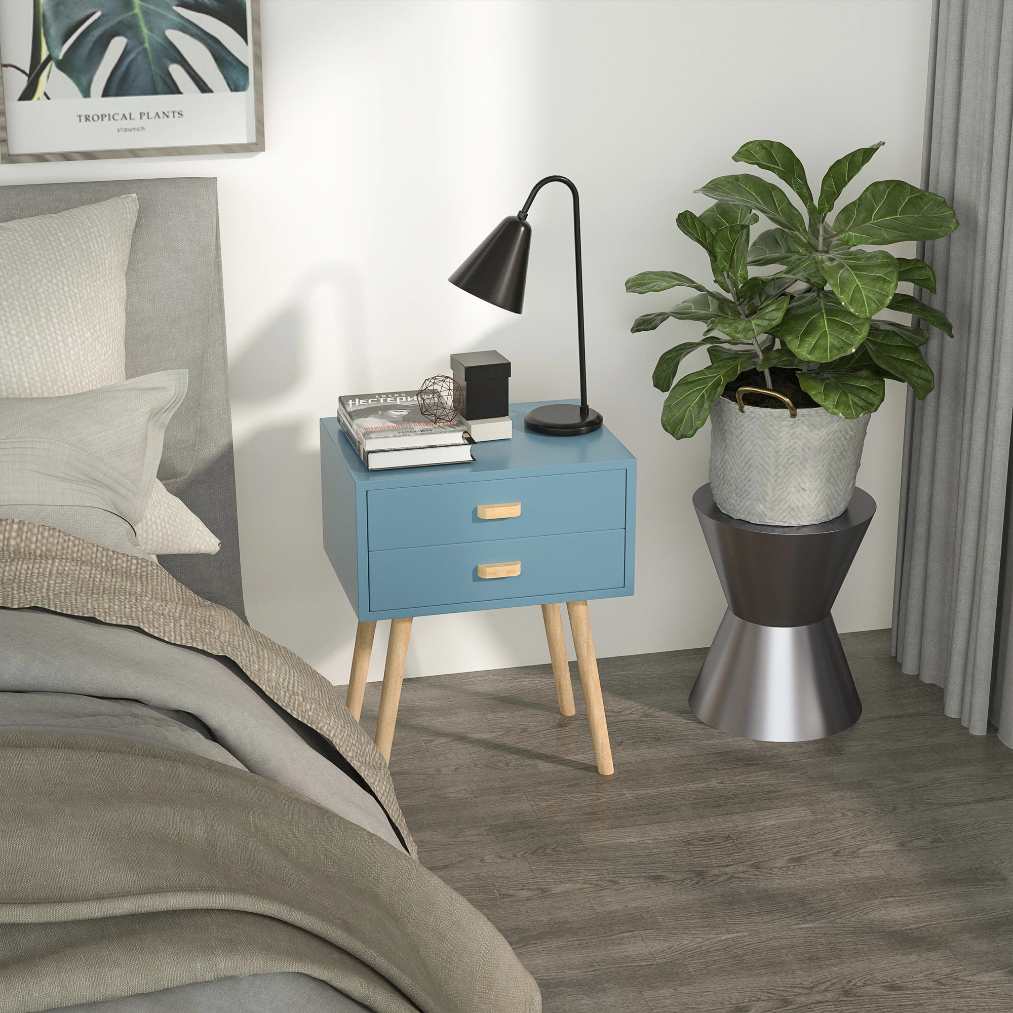 Two Colors Side Table Nightstand Bedside Table with Drawers  Suitable for Bedroom  Living Room