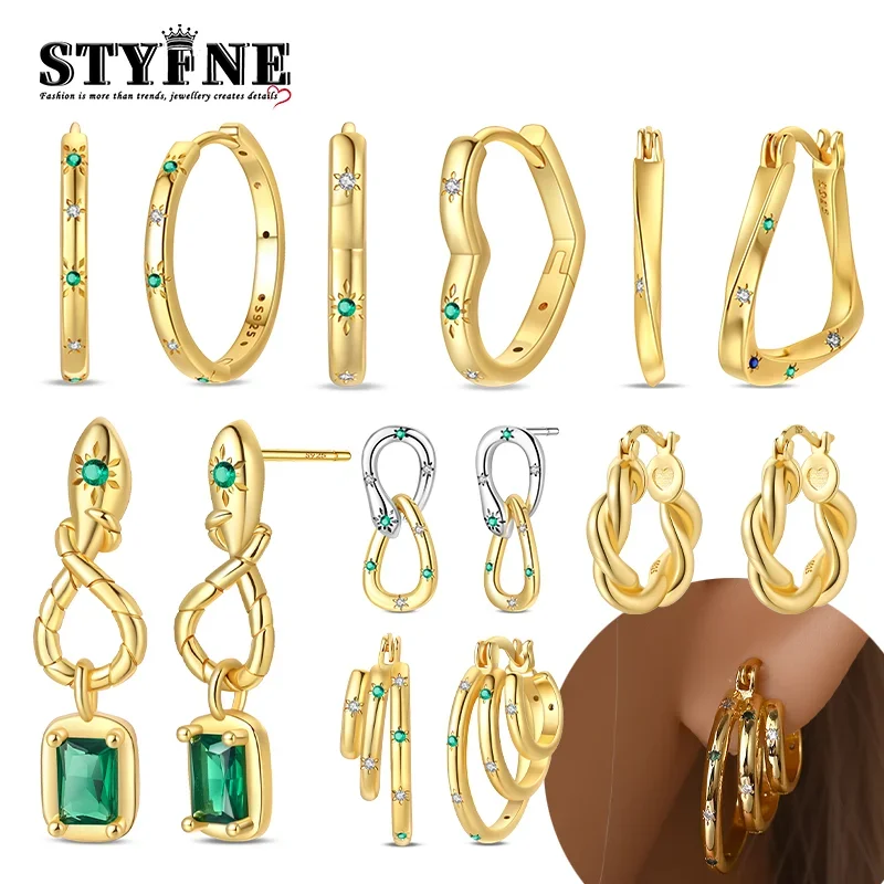 

Silver S925 Gold Series Snake Series Charming Earrings Green Zircon for Women's Gold Earring Jewelry Anniversary Fine Gifts