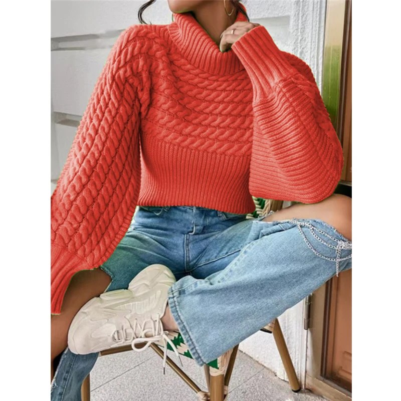 

2025 autumn winter casual loose knitted sweaters Thick bottoming pullover harajuku Solid color turtleneck sweater tops for women