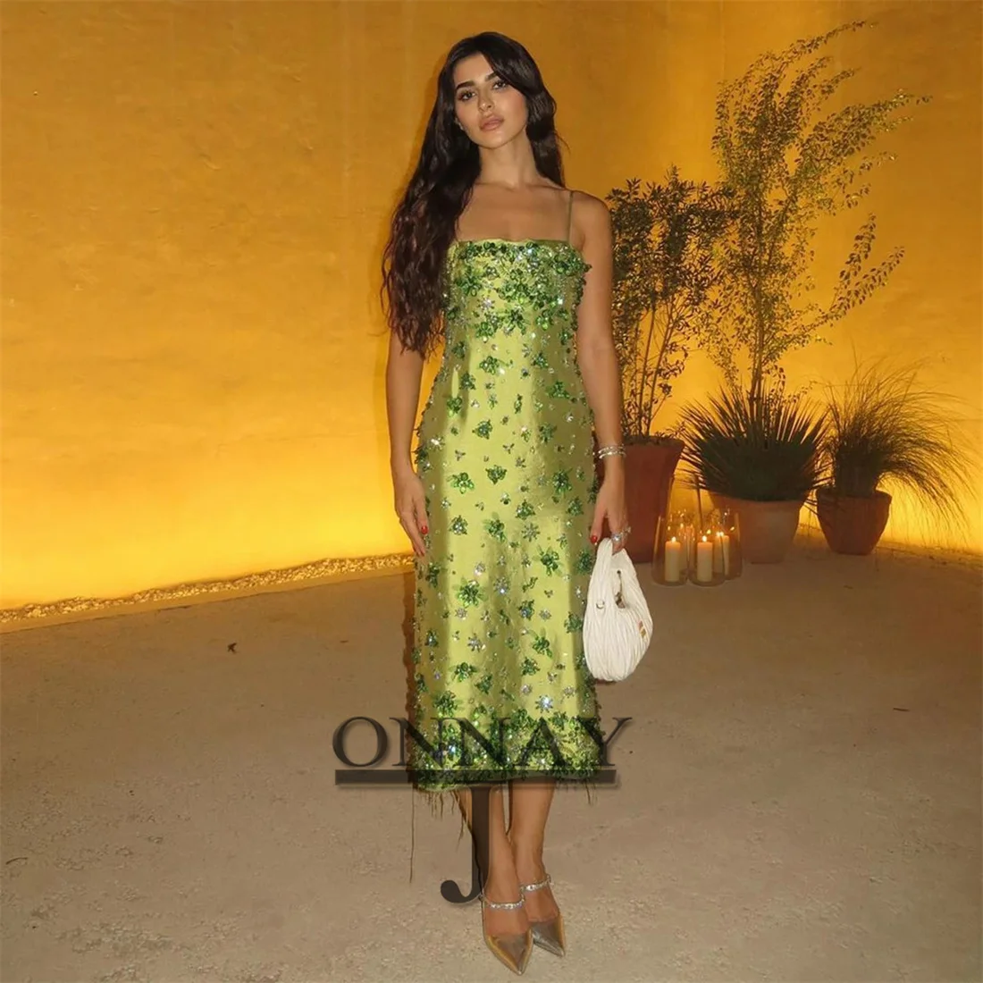 Customized Sparkly Straight Evening Dresses for Women Crystals Tea Length Saudi Arabric Dubai Vestidos De Fiesta Bespoke 241212 image 2